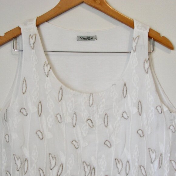 Elena Baldi White Silk Embroidered Tank Top Ruffled Boho Gold Thread Italy Small - Picture 2 of 15